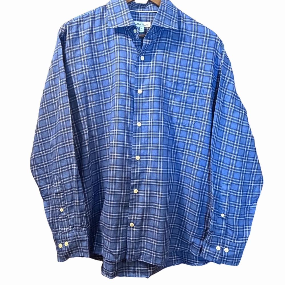 Peter Miller Blue Plaid Long Sleeve Button Up Shirt Mens Size Large